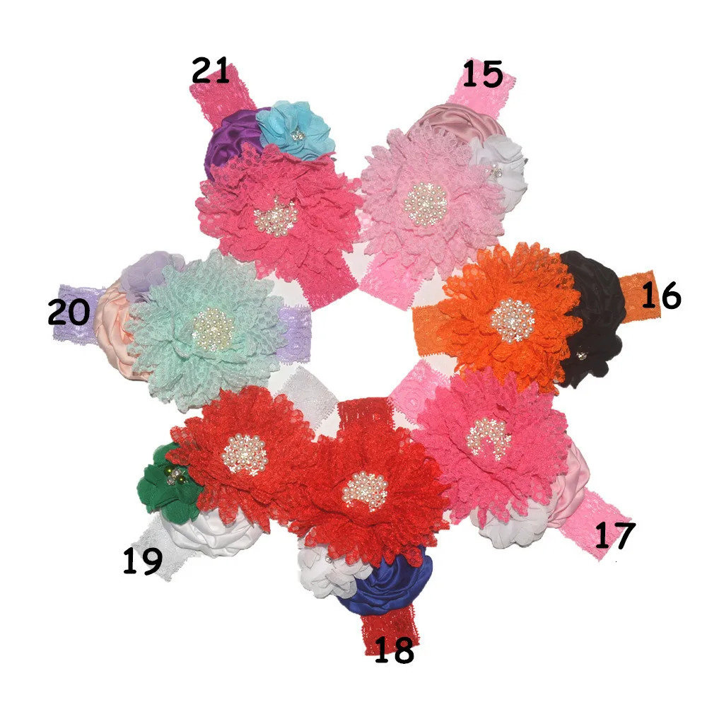 Baby Birthday Headband Po Props Headwear Chiffon Flower with Diamond Lace Wide Headband for Baby Girls Headwrap Infant Turban 250121