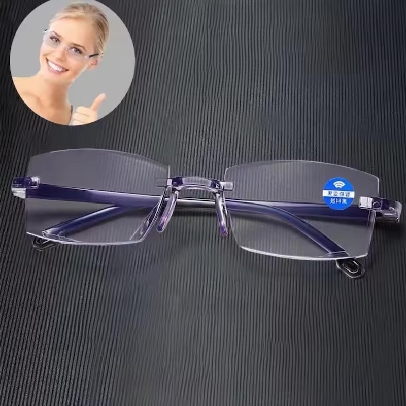 Presbyopia Reading Glasses Women Frameless Square Reader Glasses for Men Women's Anti Blue Light Computer Eyeglasses Far Sight Rimless Oval Red G