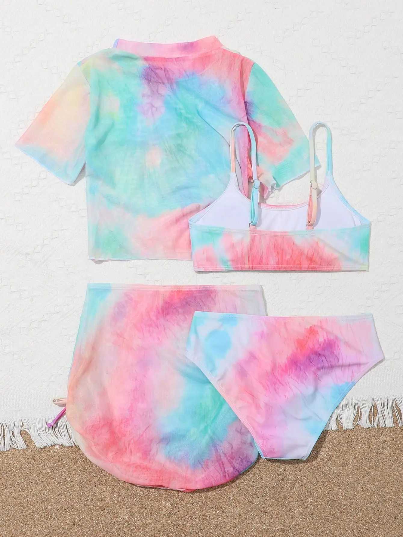 4 Pieces Bikinis Set Top Skirt 2023 Girls Swimsuit Kids Swimwear Female Children Bathers Bathing Swimming Swim Suit BeachwearXJ250214