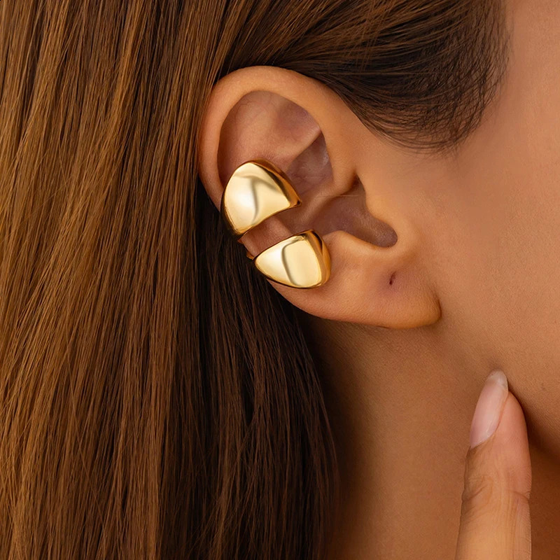 1Pc Goth Geometric Metal Clip Earrings Women Trendy Glossy C Shape No Piercing Cartilage Ear Cuff Y2K Jewelry Accessories 250213