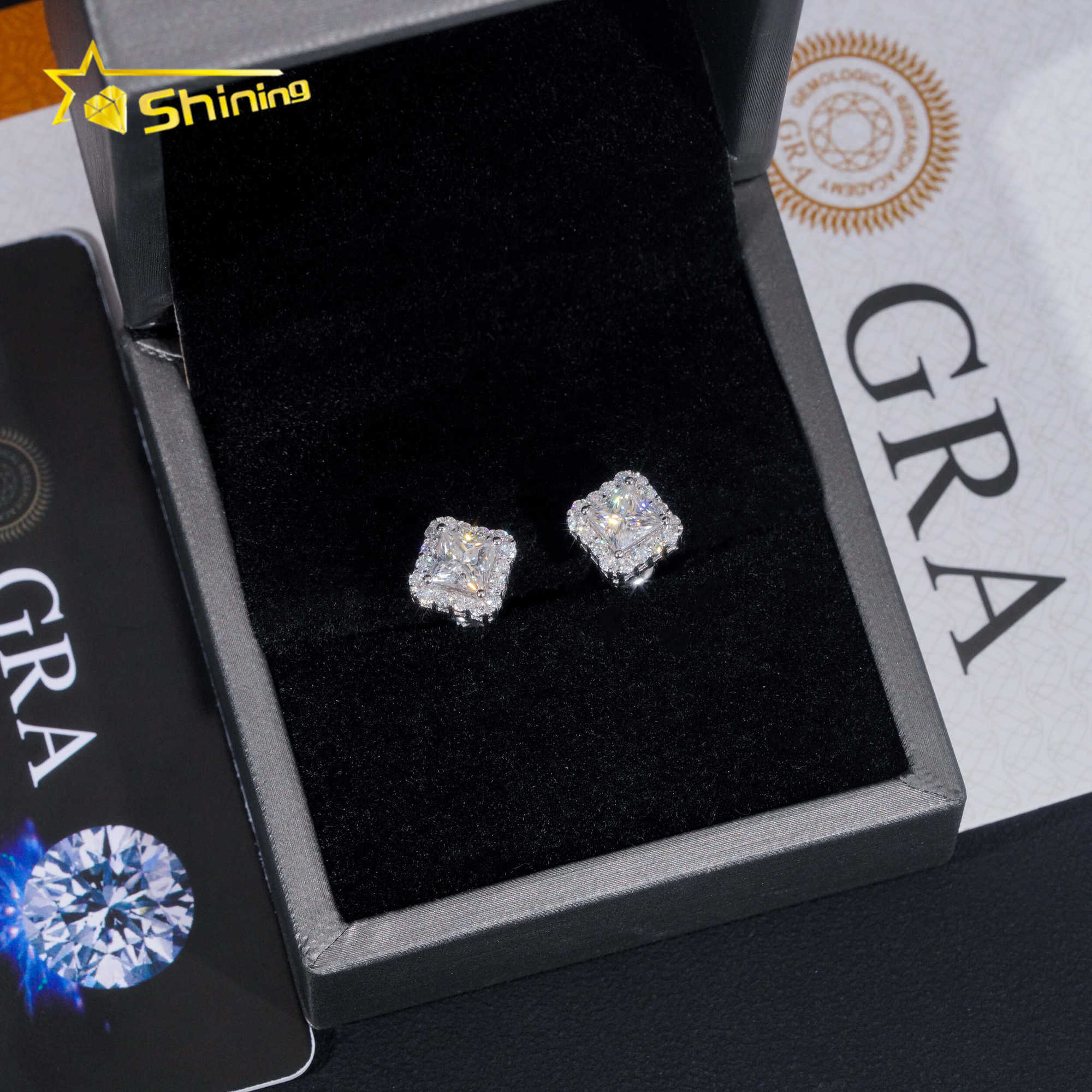 New Style GRA Certified Pass Diamond Tester VVS Diamond Earrings Silver 925 Hip Hop Moissanite Stud Earrings