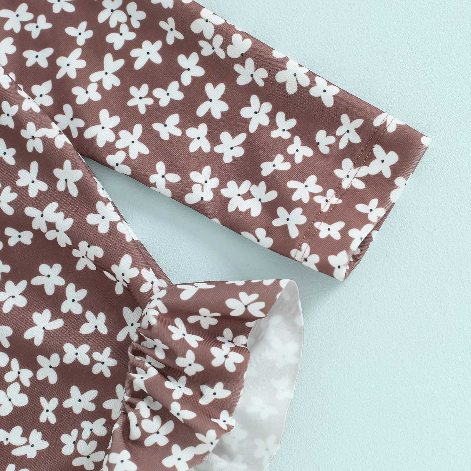 Baby Girls Bathing Suit Outfits Round Neck Flower Print Long Sleeve Zipper Swimsuit and Swim Cap Toddler Baby Beach Wear SetXJ250214