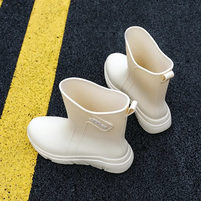 Womens mid calf rain boots adult work rubber shoes womens outdoor fishing anti slip all season rainy outdoor wear 250213