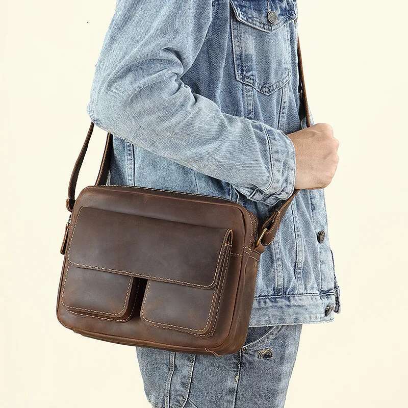Shoulder Men Leather Vintage Crossbody Messenger Business Office Hand Sg Tote Bag Transverse For Male