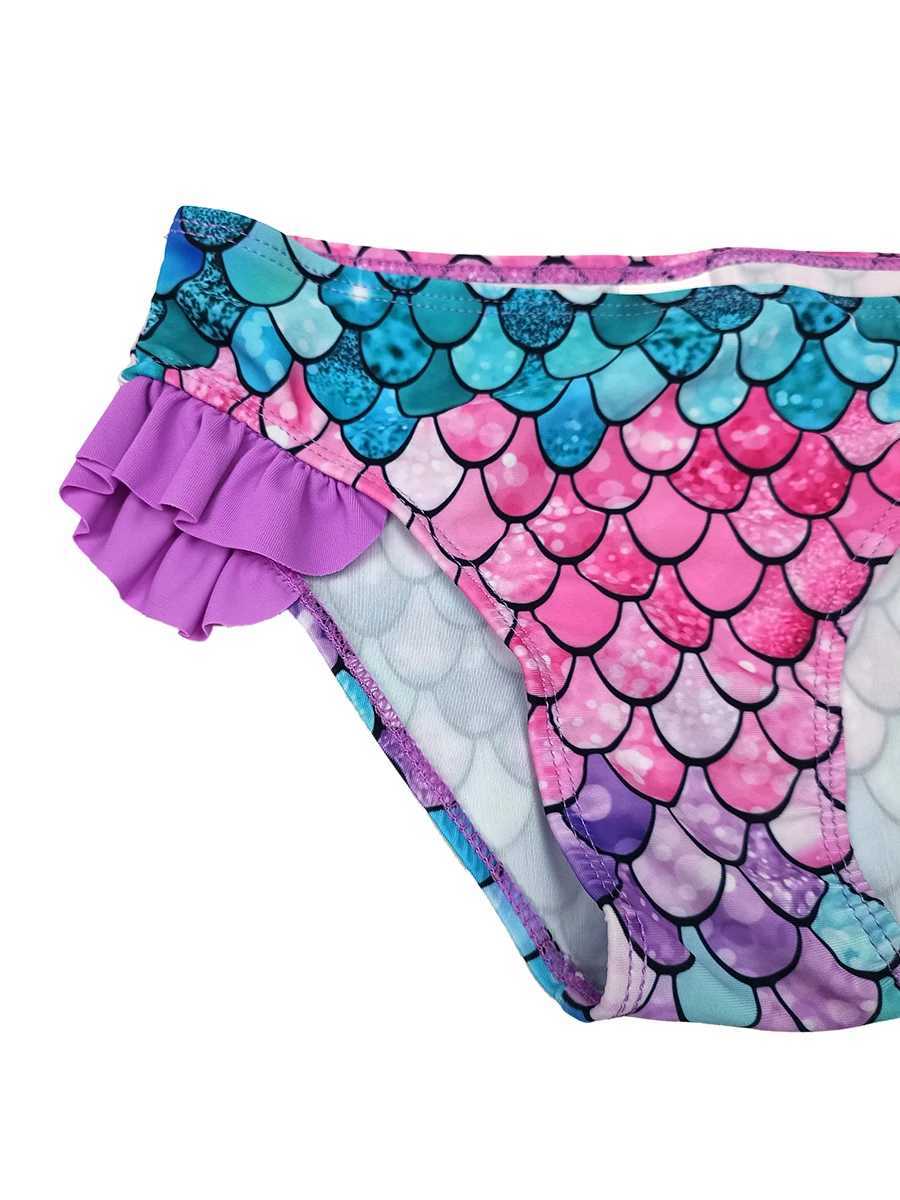 Able Summer Swimsuit Set for Girls 5-12Y Kids Swimwear Fish Scale Cami Top Ruffled Trim Mid Stretch Shorts Bikini TankiniXJ250214