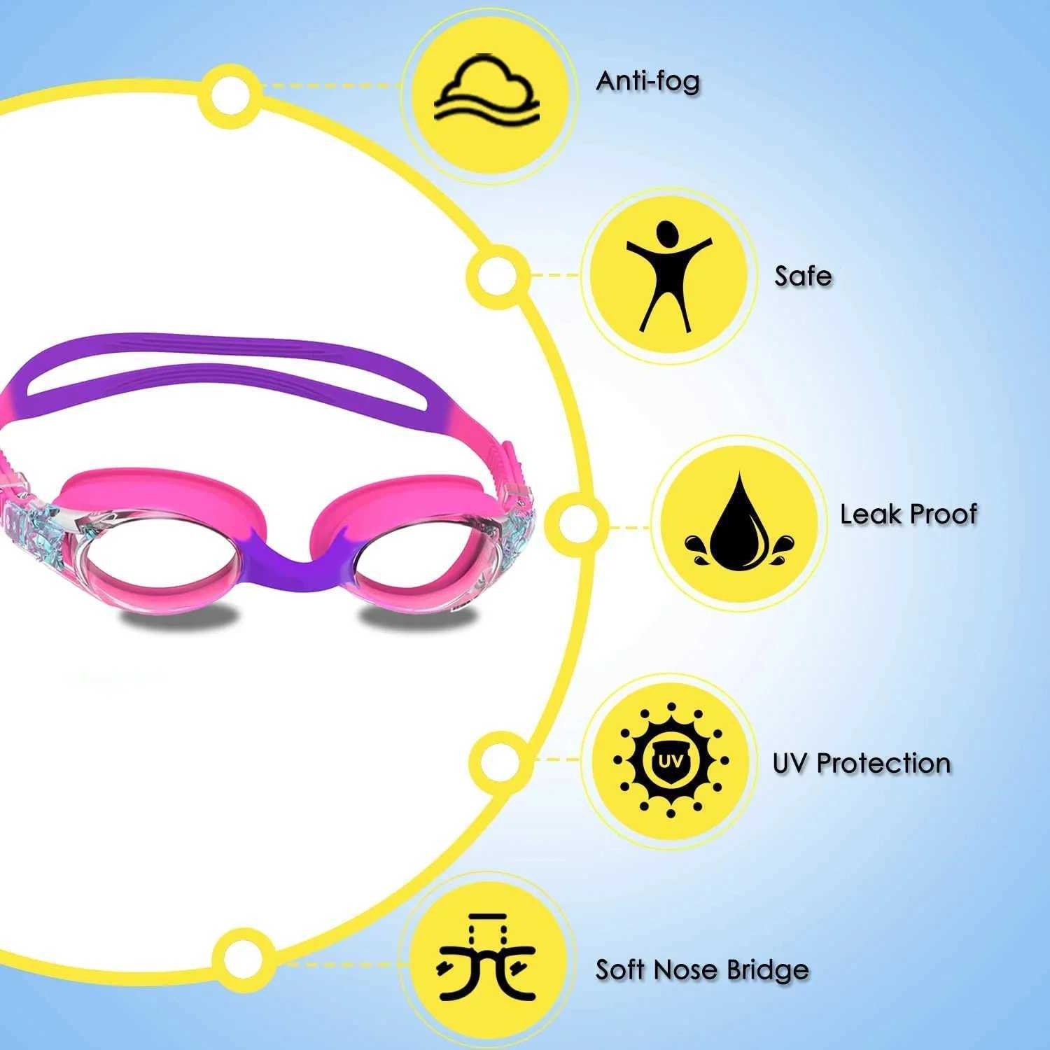 Professional childrens anti-fog and anti-ultraviolet lenses boys and girls swimming goggles waterproof adjustable silicone Z250215
