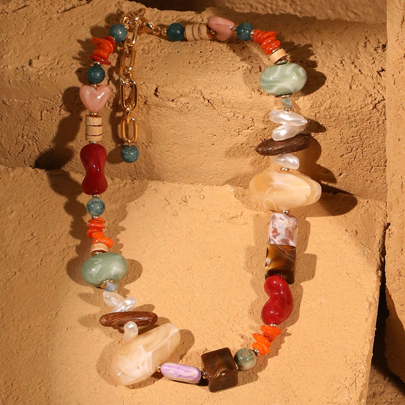 Bohemian Statement Beads Necklace for Women Girl Trendy Beach Party Jewelry Spring/Summer Accessory