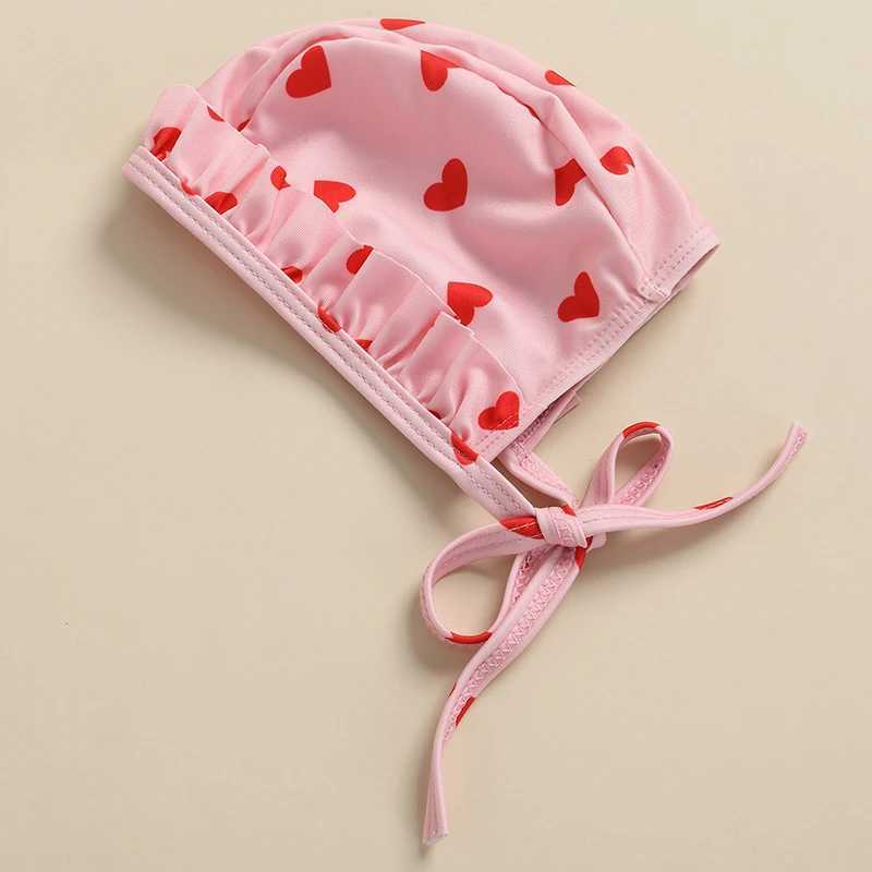 3Pcs Baby Girls Swimwear Bikini Set Heart Print Frilly Tank Tops+Shorts+Hat Swimsuit Bathing Suit for Toddlers Infants 0-24MXJ250214