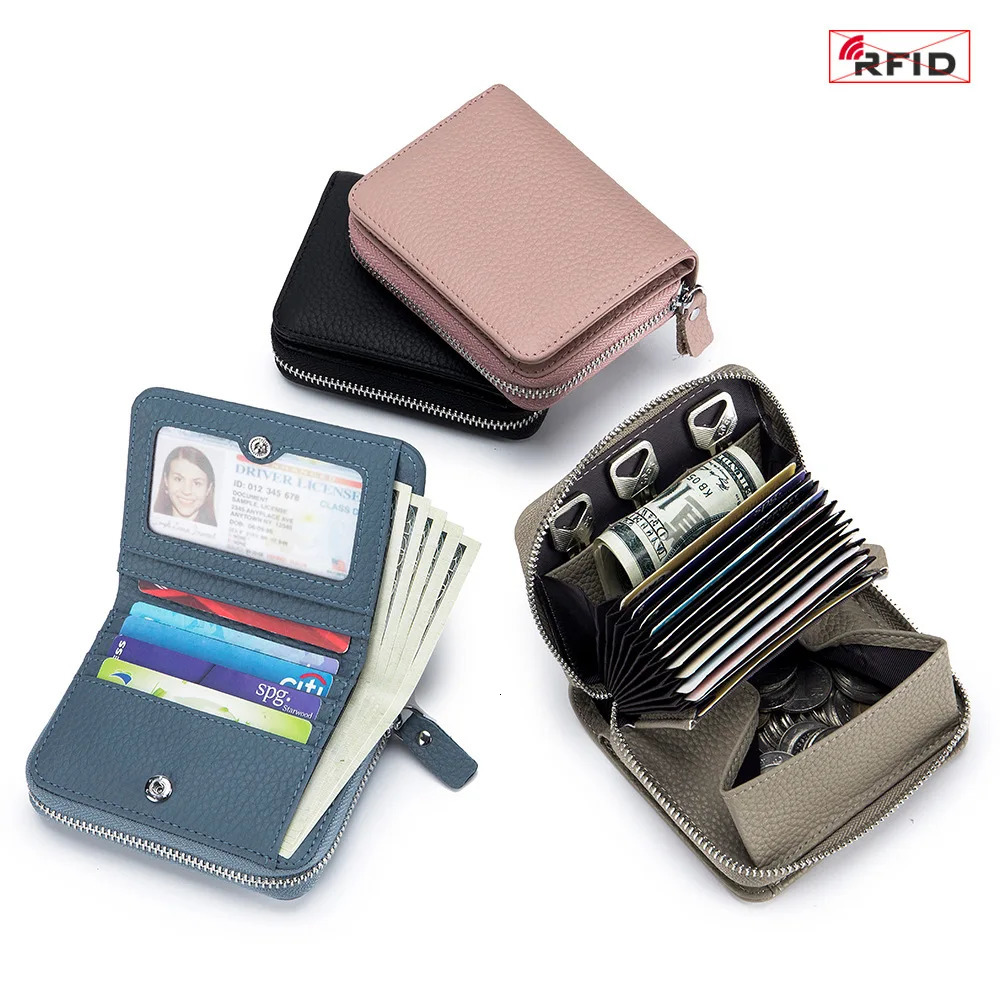Genuine Leather Short Wallet RFID Bank Credit Card Holder First Layer Cowhide Mini Coin Purse Bag Clutch Key Pouch For Men Women 250207