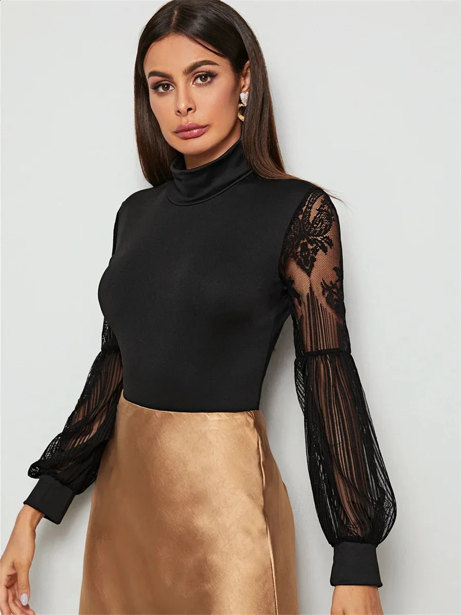 Bodysuit Women Sexy Slim Long Sleeve Bandage Body Feminino Turtleneck Patchwork Rompers Overalls Bodycon Jumpsuit 250213