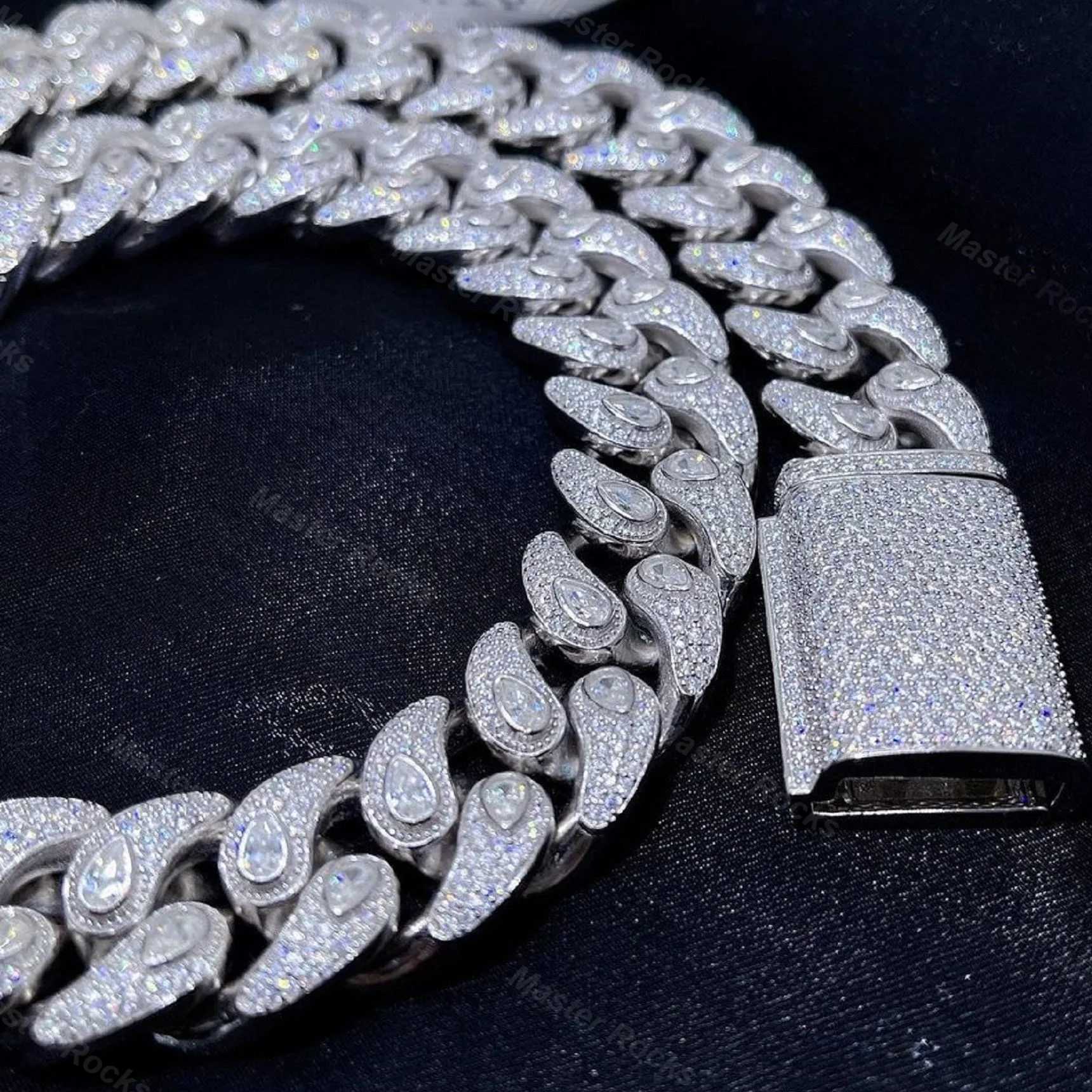 Pear And Round Cut Customize Cuban Links Iced Out Silver Moissanite Cuban Competitive Price Diamond Chain Miami Cuban Link