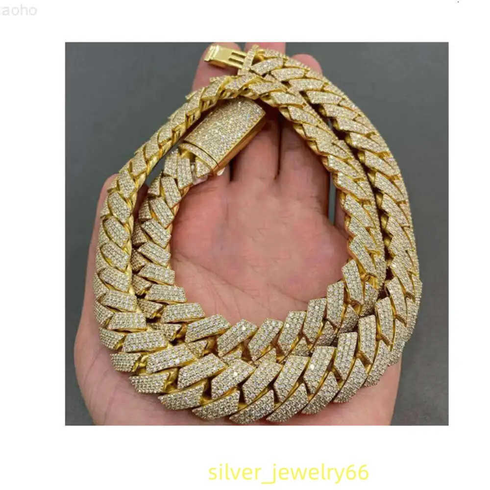17mm Miami Cuban Link Chain Vvs Moissanite Diamond Stubbed 925 Sterling Silver White Gold Plated 18-24 Hip Hop Jewellery