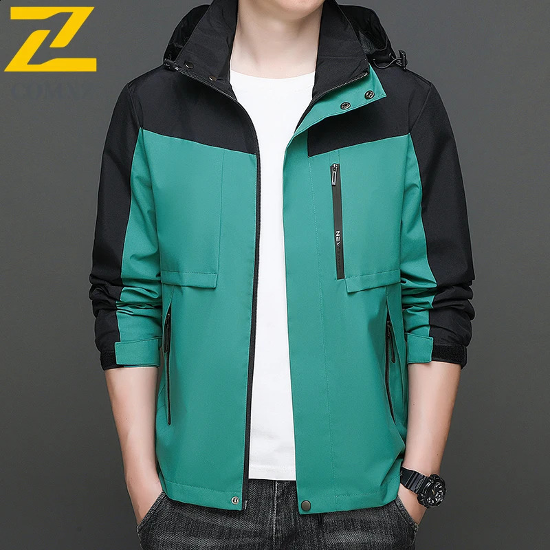 Casual Waterproof Jacket Mens Spring Autumn 8xl Splicing Zipper Pocket Windbreaker Men Outdoor Sports Camping Hooded Coat 250210