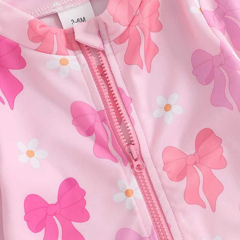Toddler Girl Ruffle Swimsuit Long Sleeve Zipper Rash Guard Bathing Suit Cute Bow Pattern Swimwear RomperXJ250214