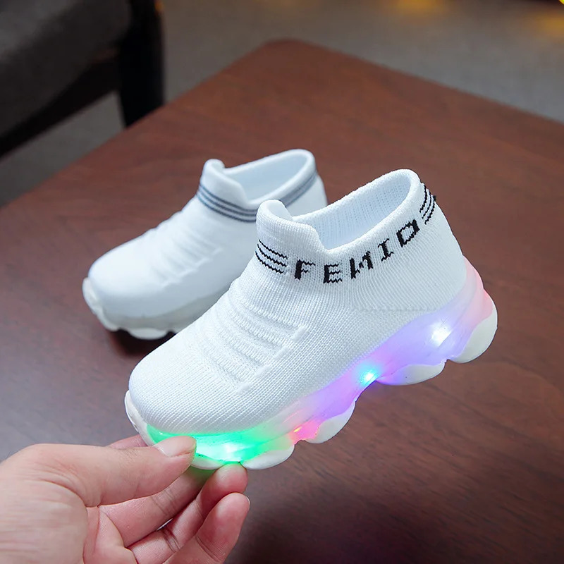 Gril shoes Kid Sneakers Child Baby Girl Boy Letter Mesh Led Luminous Socks Sport Run Sneakers Shoe Sapato Infantil Light Up Shoe 250117