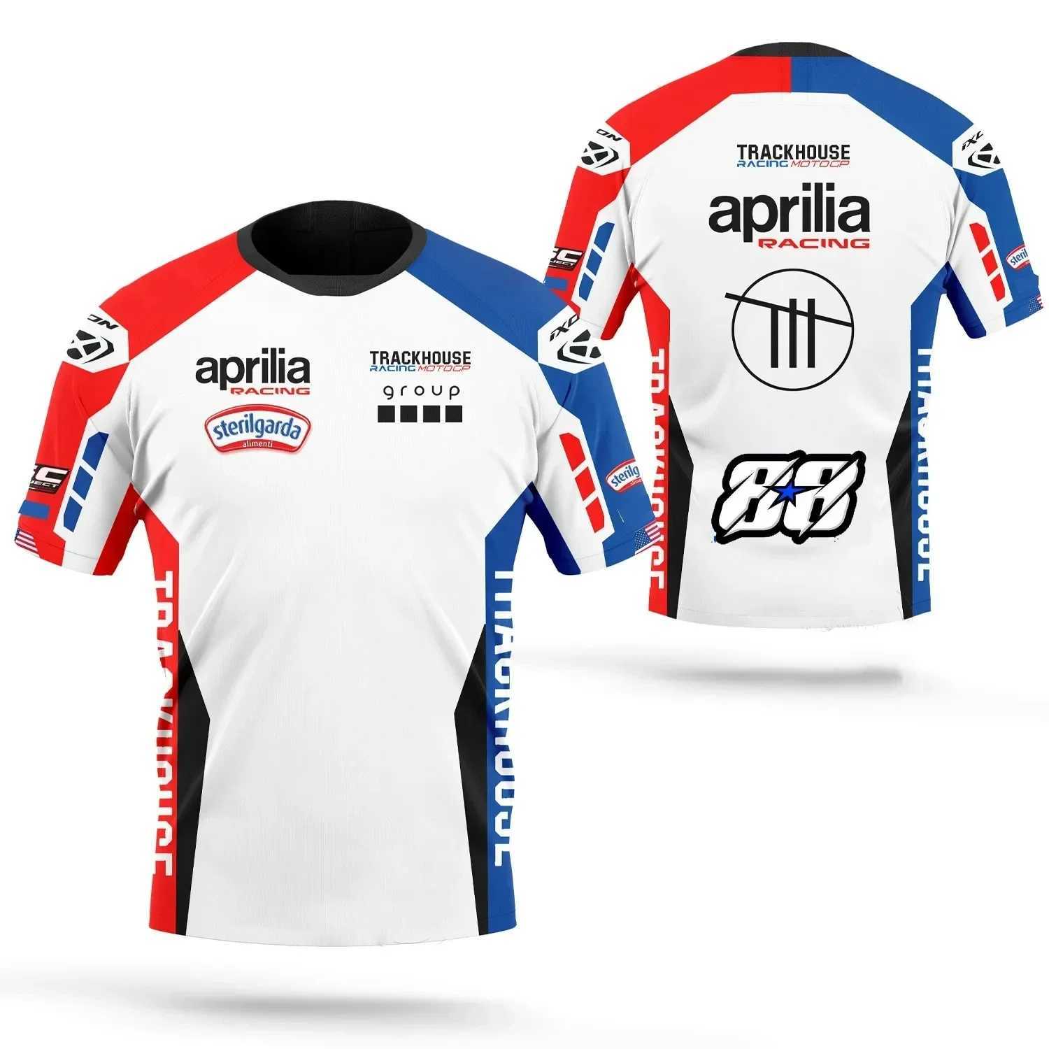 Motorcycle Race Aprilia Trackhouse Team White Coated Workwear 2024 Mens T-Shirts Summer Leisure Breathable T-shirt Sportswear W250214