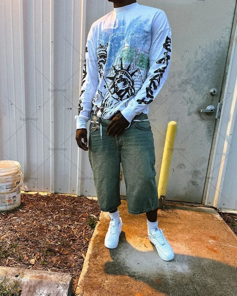 Y2K Gothic Punk Style Thorn Print Long-sleeved Men Harajuku Retro Oversized T-shirt Trendy Hip-hop Casual Streetwear Tops Women 250210