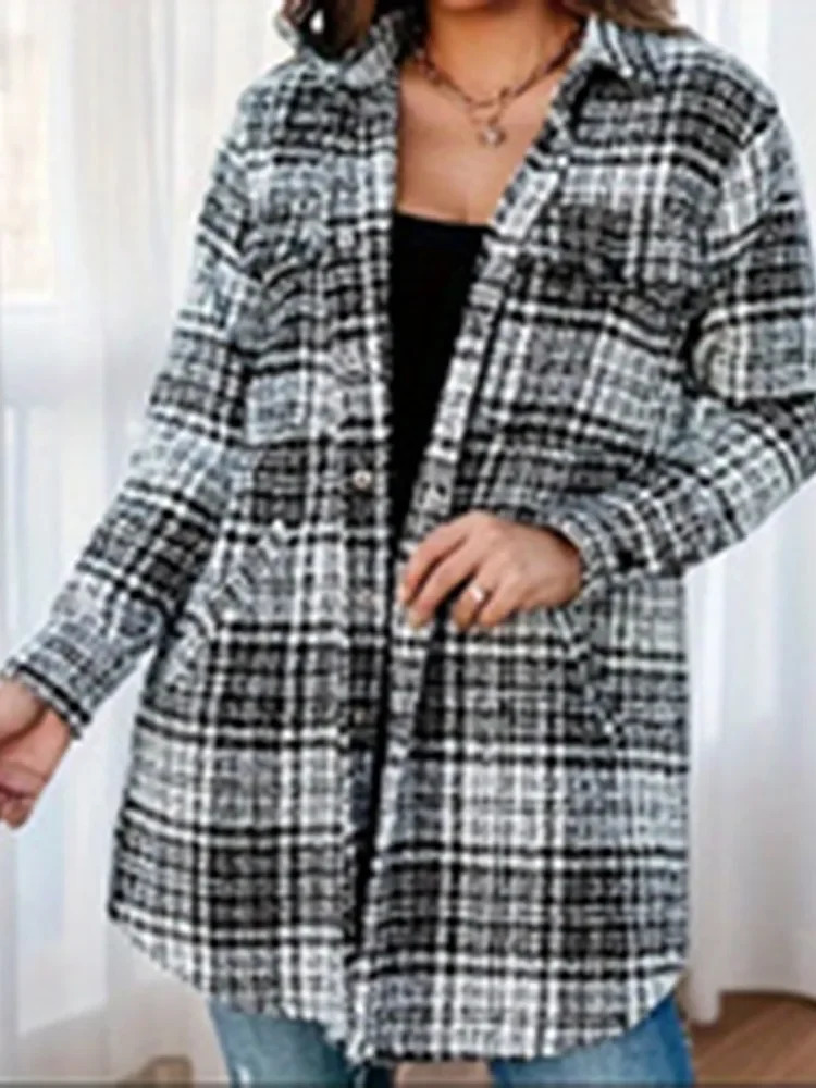 Winter Thick Coat Large Size Ladies Blouse Europe and The United States Retro Plaid Loose Casual Womens Wear 250210