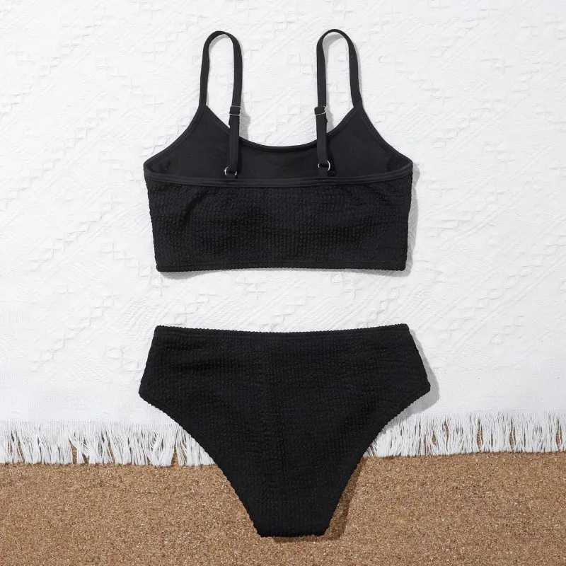 Summer Children Swimwear Girls Solid Fashion Cool Two Piece Swimsuit Kids Teenager Bikini Set Bathing Suit Seaside Beach WearXJ250214