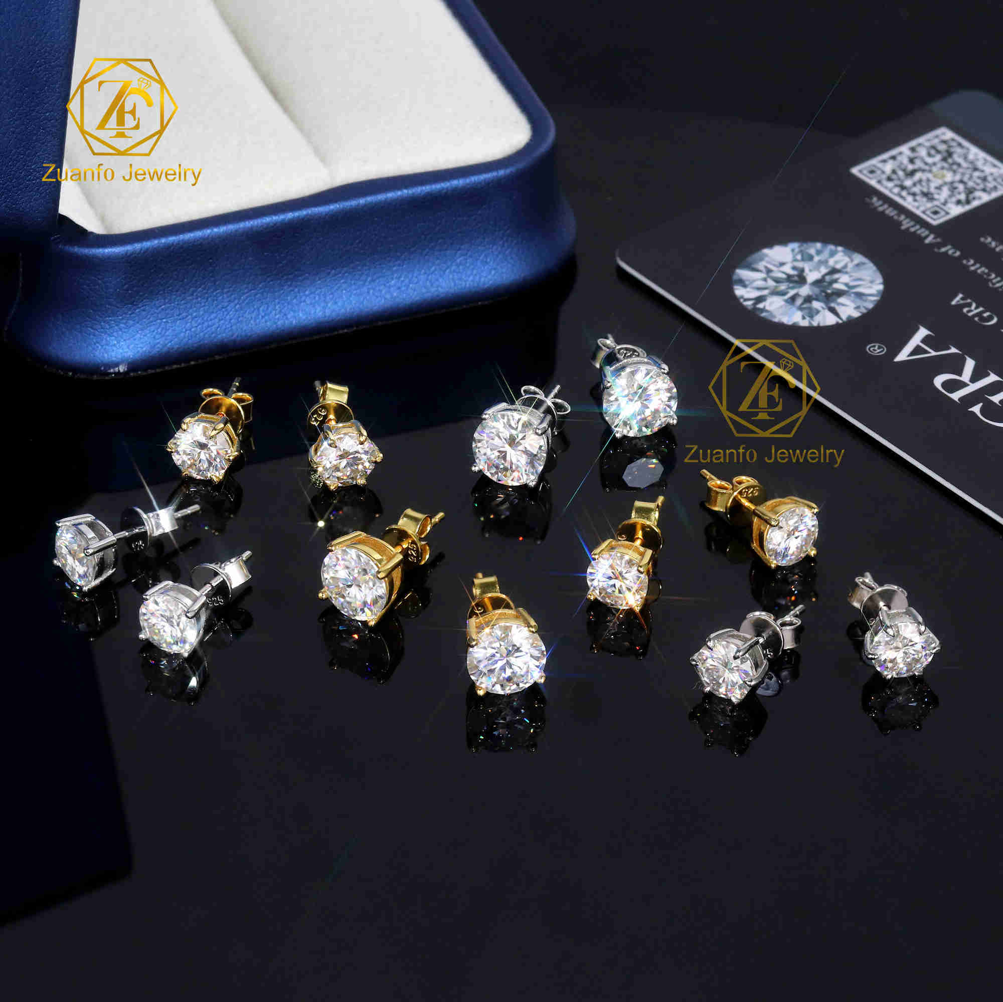 Hot Selling 925 Sterling Silver Earrings VVS Moissanite Diamond with Gold Plating Fashion Jewelry for Men Women Weddings Gifts