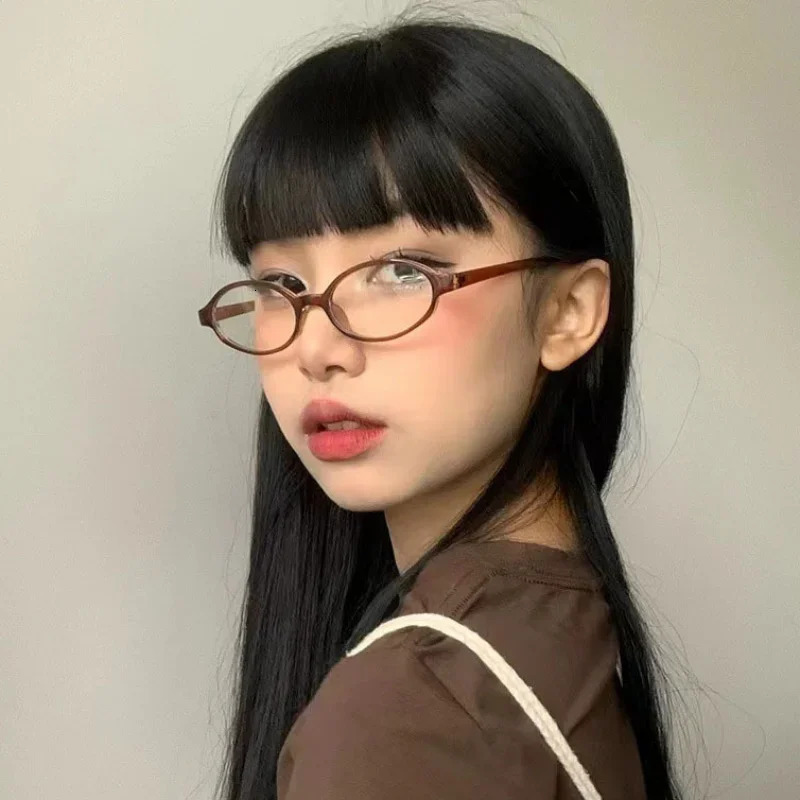 Y2K Women Retro Oval Square Glasses Red Green Frame Glass Eyewear Decorative Computer Antiblue Eyeglasses with Seaside Driving 250114