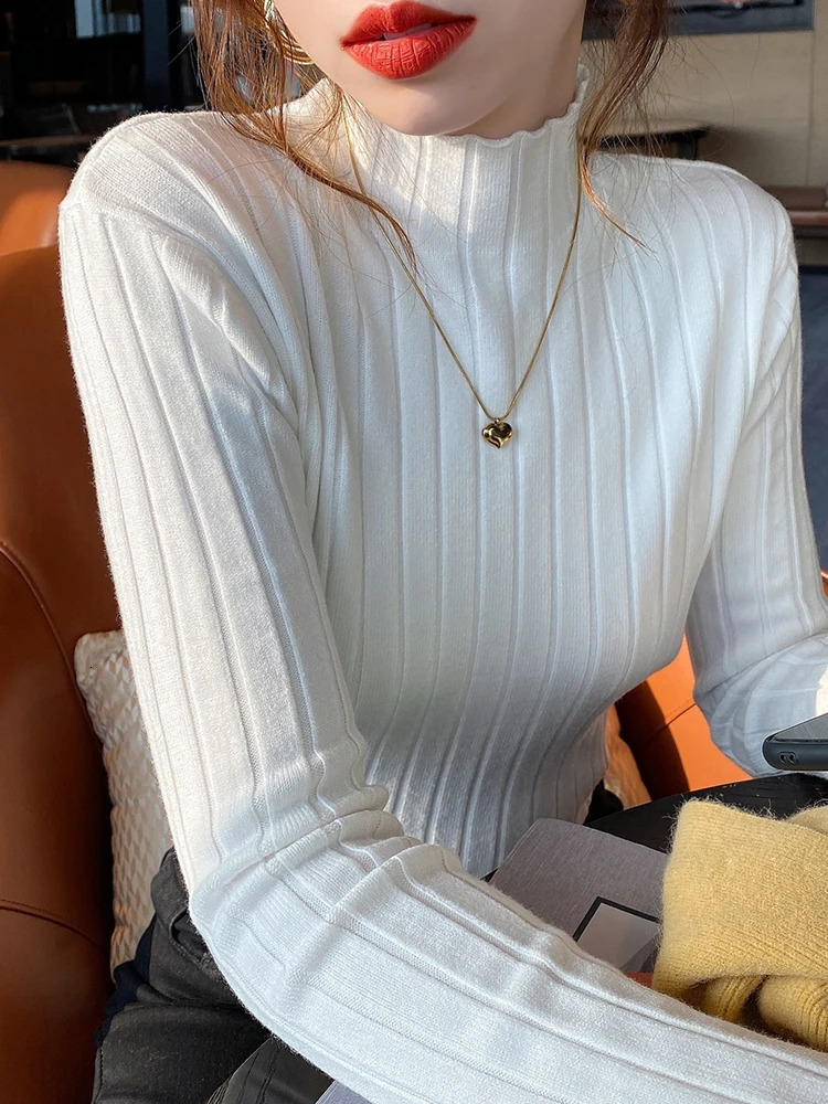 Autumn Winter Knitted Ribbed Turtleneck Sweater Women Clothes Long Sleeve Slim Basic Pullover Woman Sweaters Solid Tops 250211