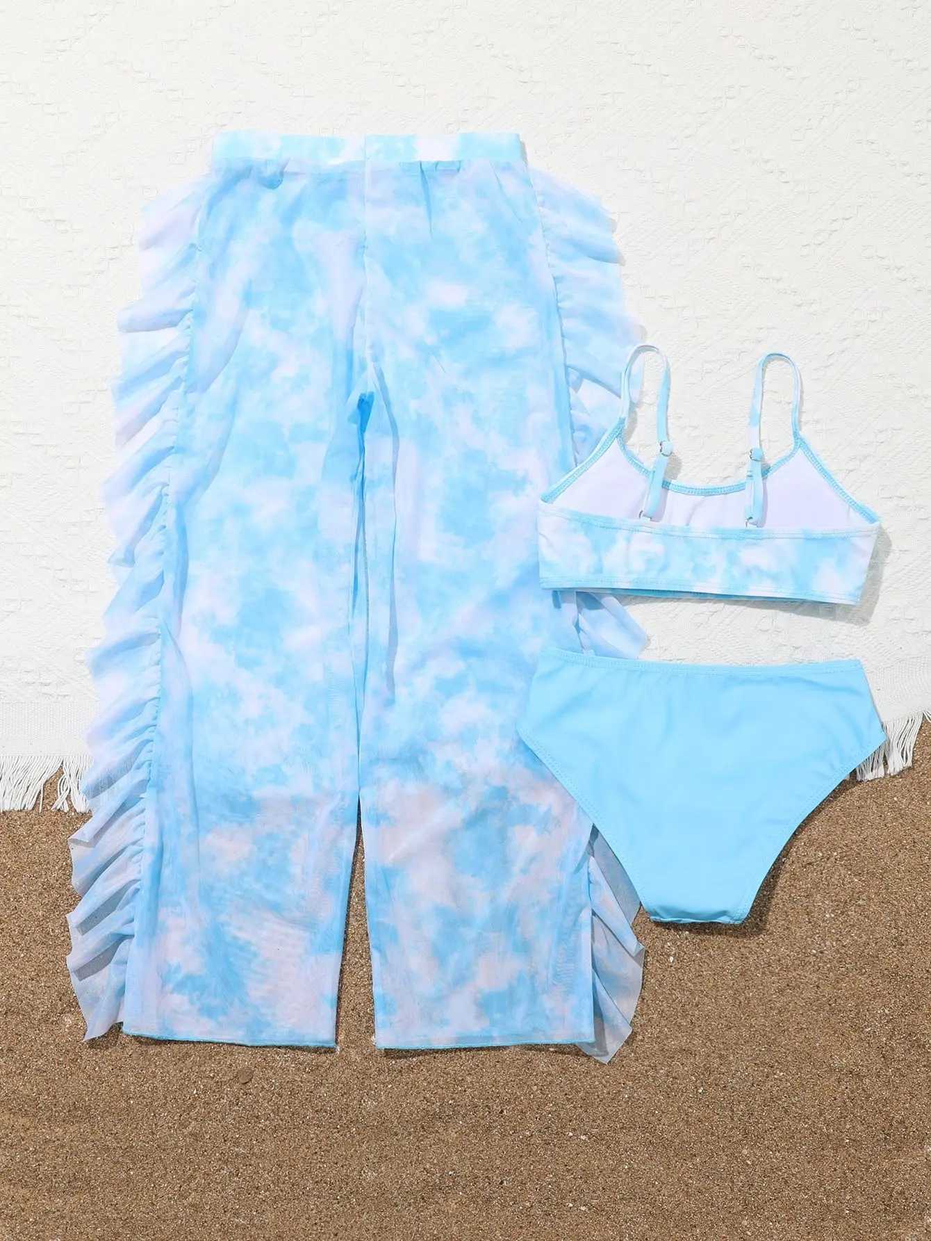 3 Pieces Tie Dry Bikini 2023 Girls Swimsuit With Pants Kids Swimwear Female Bathers Bathing Swimming Swim Suit BeachwearXJ250214