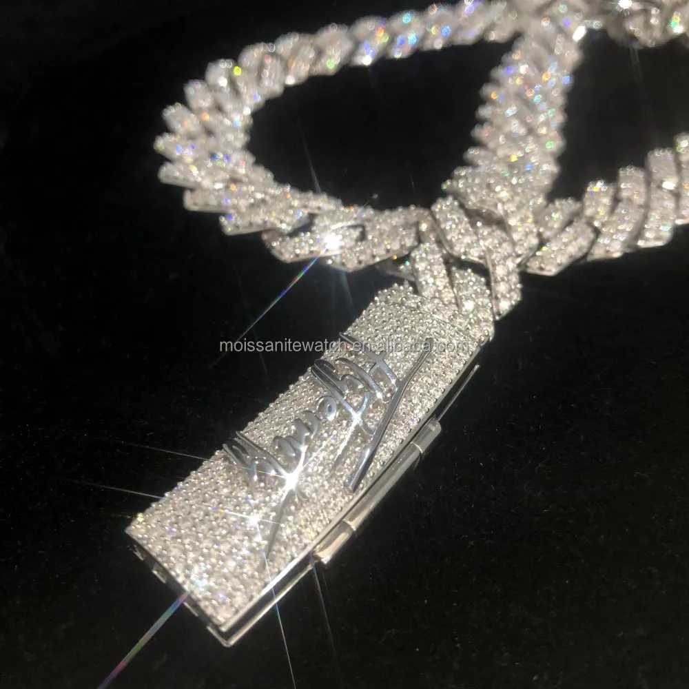 Hip Hop Jewelry Mens Iced Custom Cuban Chain S925 Sterling Silver Vvs Moissanite Luxury Cuban Chain Necklace