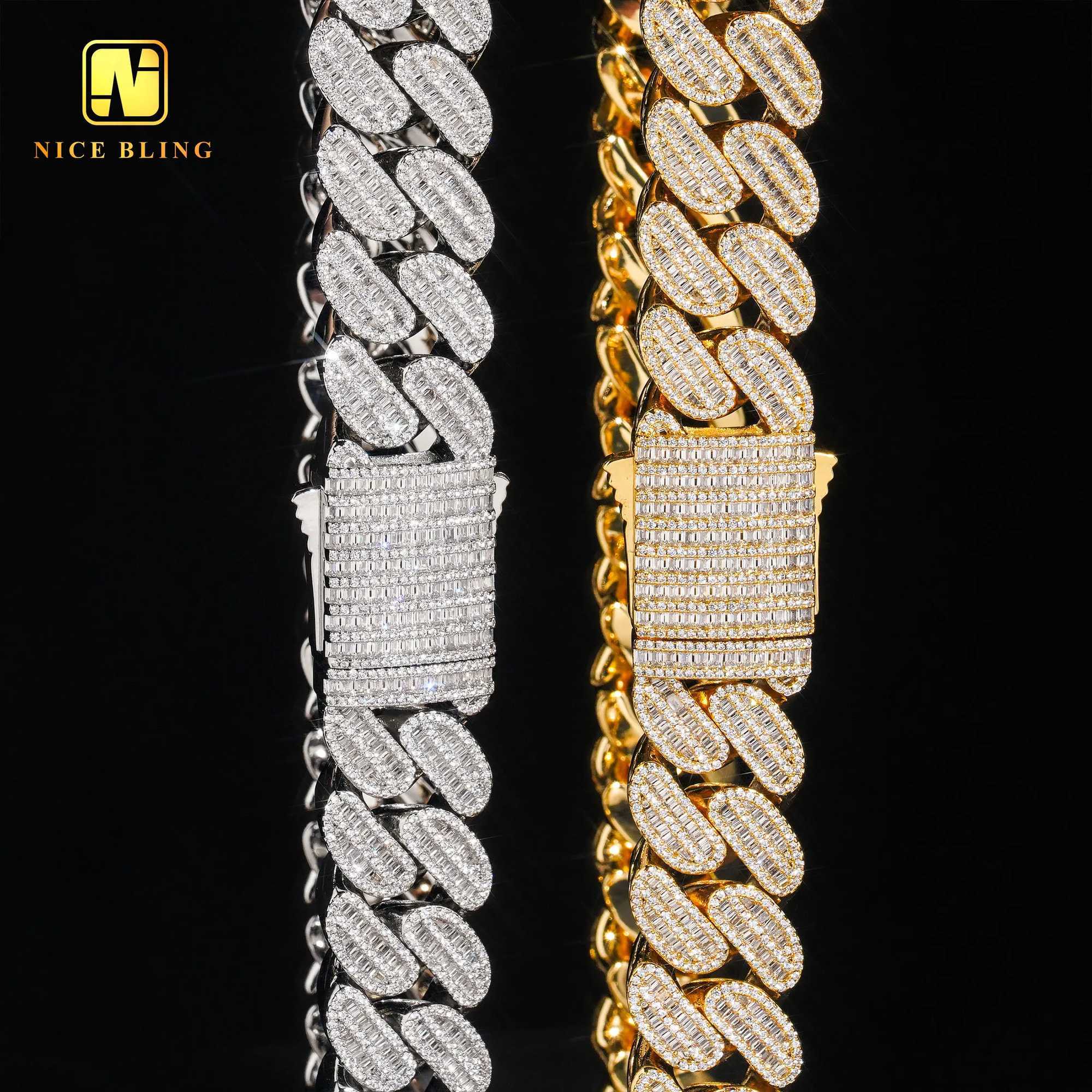 Luxury Thick Baguette Cz Cuban Link Chains Factory Price Iced Out Hip Hop Jewelry Brass 20mm Cubic Zirconia Necklaces for Men