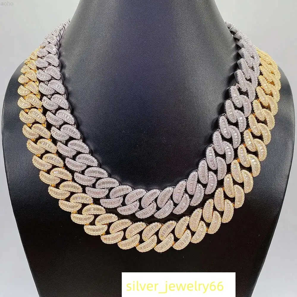 Gra Certificate Men Hip Hop Jewelry Bling Sterling Silver 925 Baguette Cut Vvs Moissanite Iced Out Cuban Link Chain Necklace
