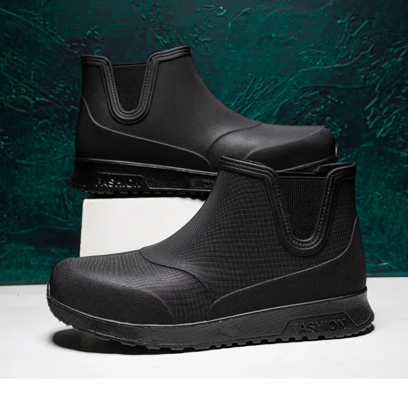 Black Rain Shoes for Men Rubber Shoe Platform Ankle Boots Autumn Winter Slip on Booties Boots for Men Waterproof Work Boots 250213