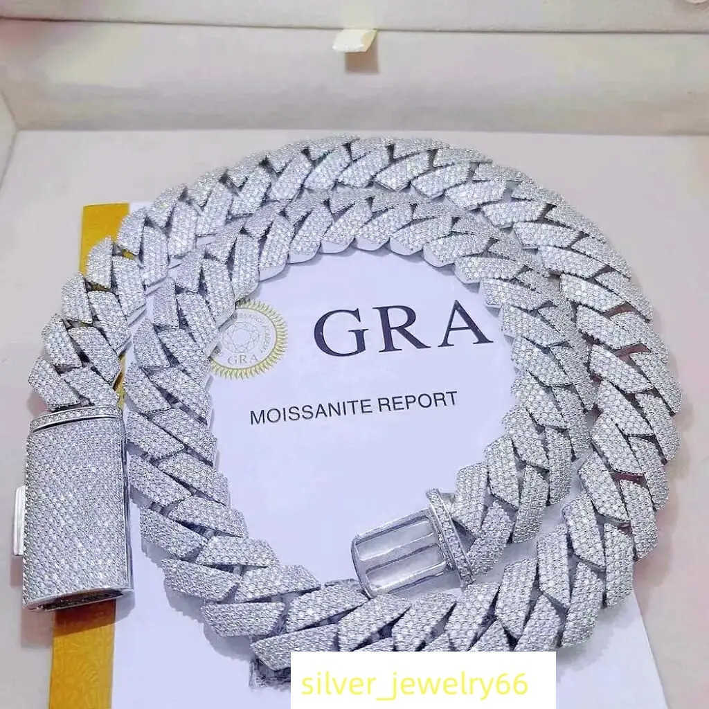 Hiphop Cuban Chain Necklace For Men Women Iced Out 18mm 4 Row New Square 925 Sterling Silver Vvs Moissanite Cuban Link Chain