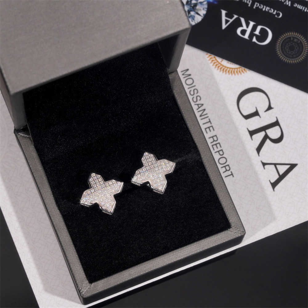 American fashion 925 sterling silver vvs moissanite earrings light luxury windmill cross style