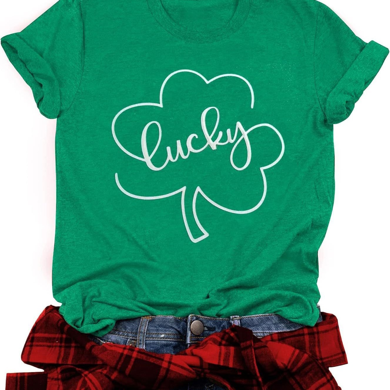 Designer Fashion Trendy St. Patrick's Day Women's T-shirt Blessings Lucky Irish Clover Green Short Sleeve