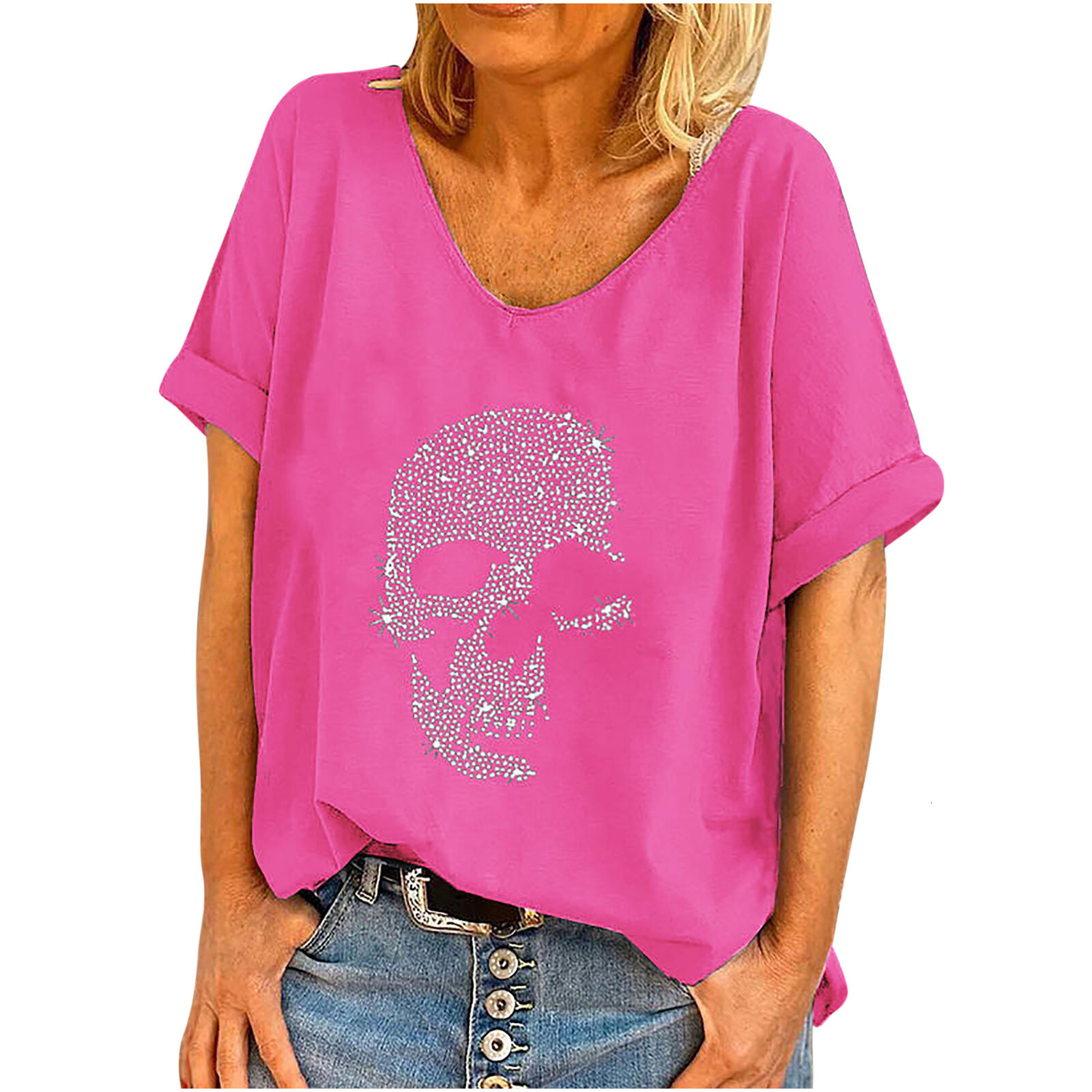 Designer Free Shipping Casual Fashion Trend Top Women's Short Sleeved Oversized Loose Bead T-shirt