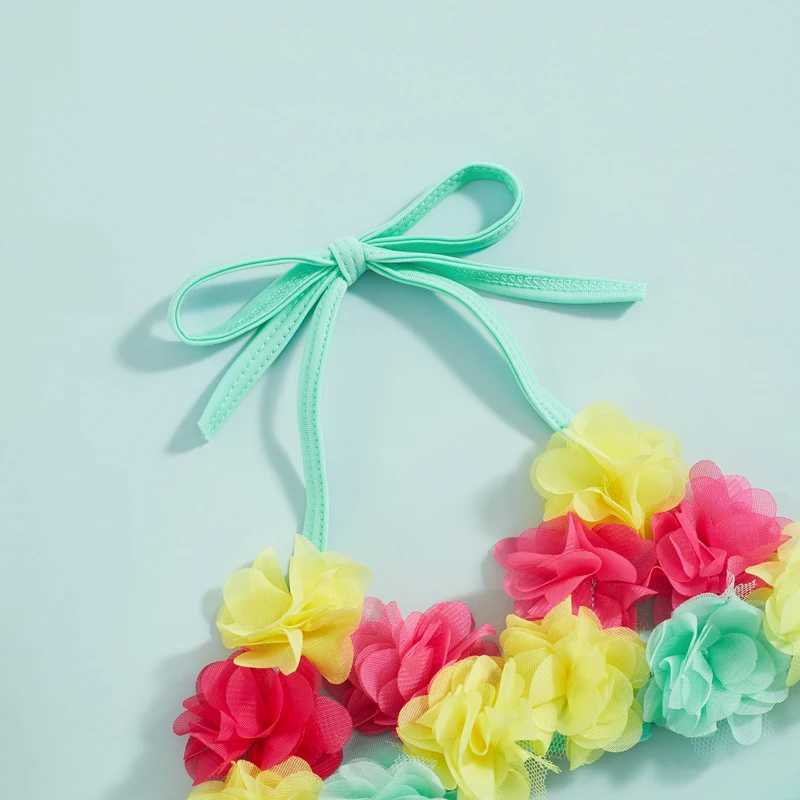 Citgeett Summer Infant Girls Swimsuits Flower Halter Neck Tops Ruffles Shorts Hat Bikini Split Swimwear Clothes SetXJ250214