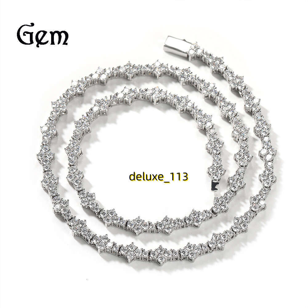 6mm Personalized dia studded hip-hop necklace, men's rap trendy brand, high-end feel, spring buckle, airplane tennis chain accessory