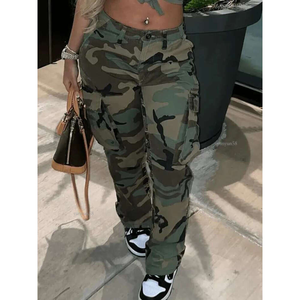 Women's Capris Women Plus Size Print Side Pocket Cargo Camouflage Mid Waist Casual Camo Regular Leisure Lady Pants