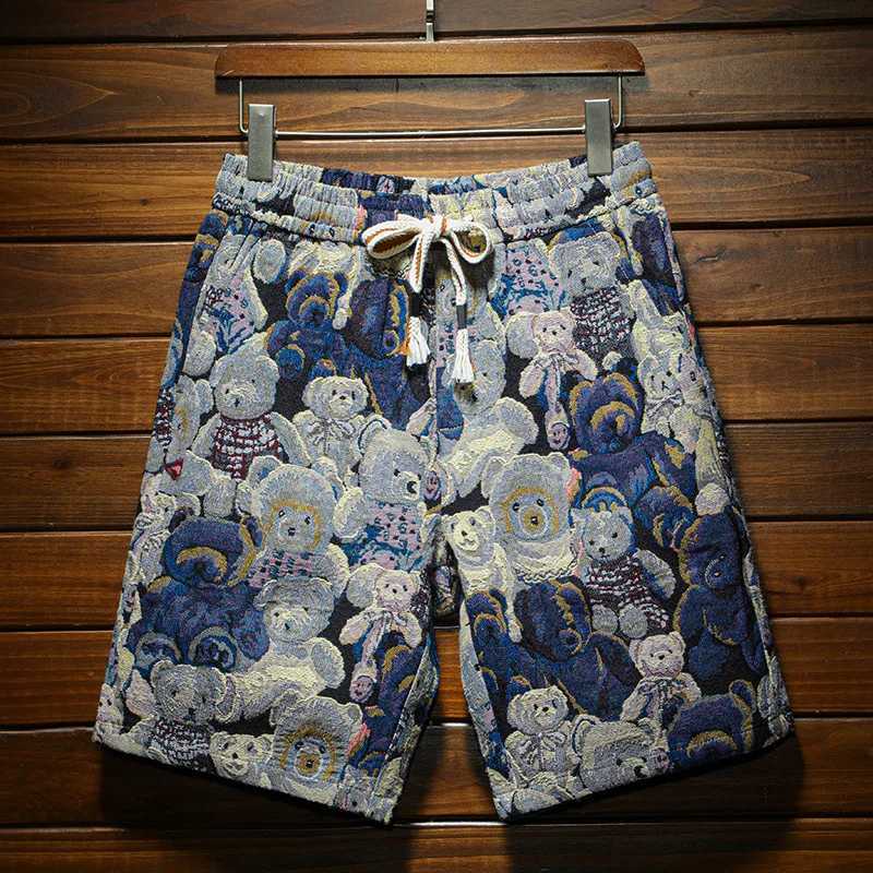 Casual shorts for men2024summer home outdoor large size jacquard beach pants trendy printed loose breathable shorts W250215