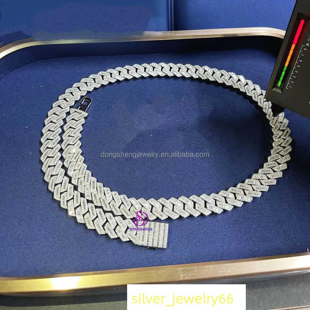 Mens and Womens Selling Necklace 925 Sterling Silver Hip Hop Jewelry 15mm 18mm Ice Out Moissanite Diamond Cuban Chain