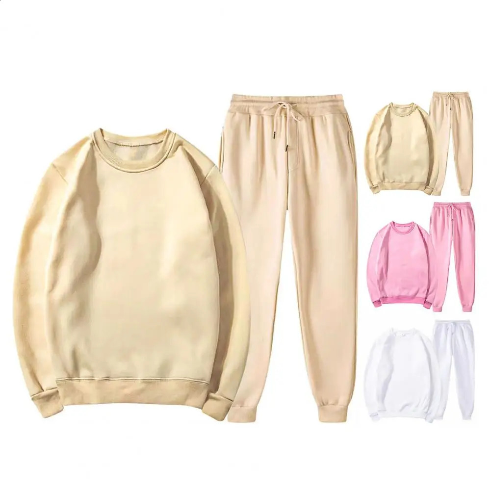 2pcs Women Sport Suit Sweatshirt Winter Loose Round Neck Top Elastic Waist Pant Casual Jogger Outfit Sports Two-piece Set 2025 250210