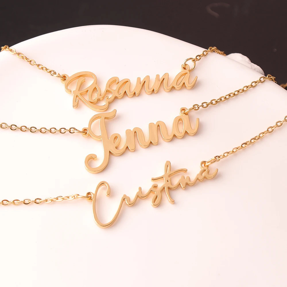 Custom Name Necklace for Women Personalized Cursive Letter Pendant Stainless Steel Jewelry Men Chain Choker Collar Customized 250210