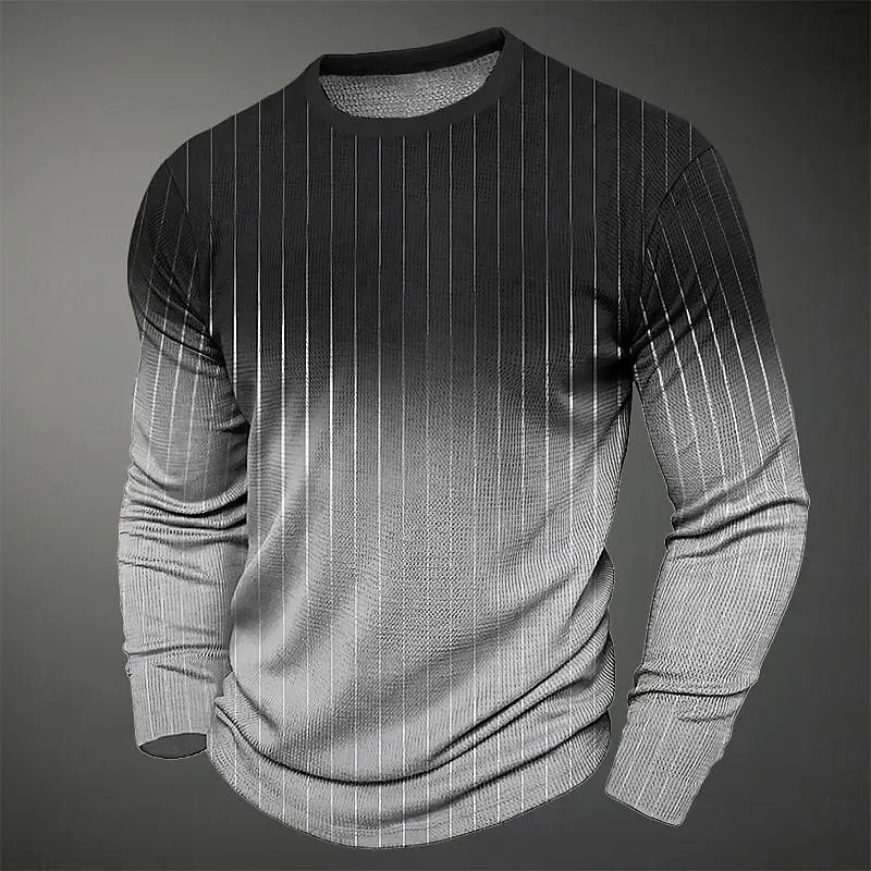 Color Block Stripes 3D Print Mens Street Style T Shirt Sports Outdoor Holiday Going Out T-shirt Long Sleeve Crew Neck Shirt Top 250213