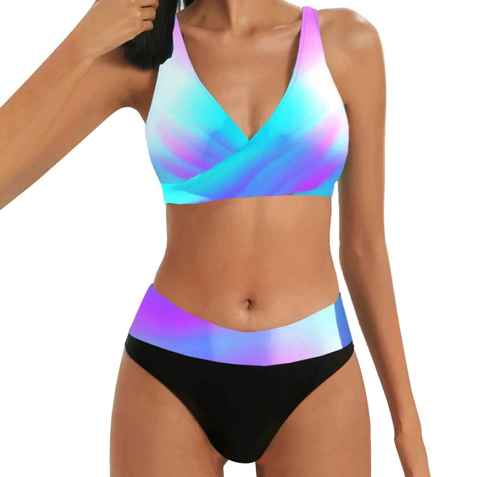 Bra Bathing Suit Tops for Women Womens Colour Print High Waisted Tankini Triangle Panties Two Girls Swimming Shorts And TopW250214