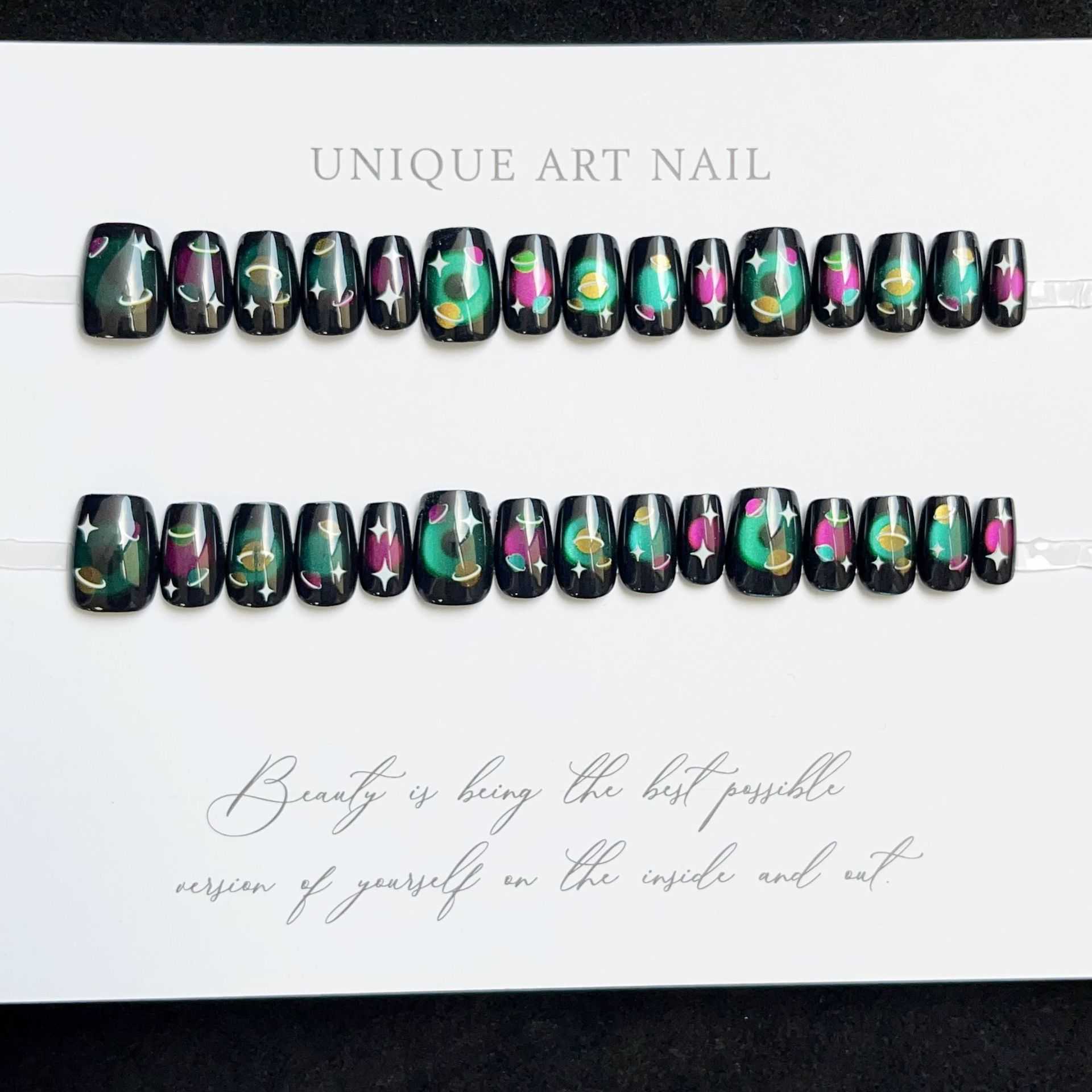 False Nails Kaixin Wearing Armor Happy Planet Dark Starry Sky Sparkling Cat Eye Handmade Detachable Nail Art H25215