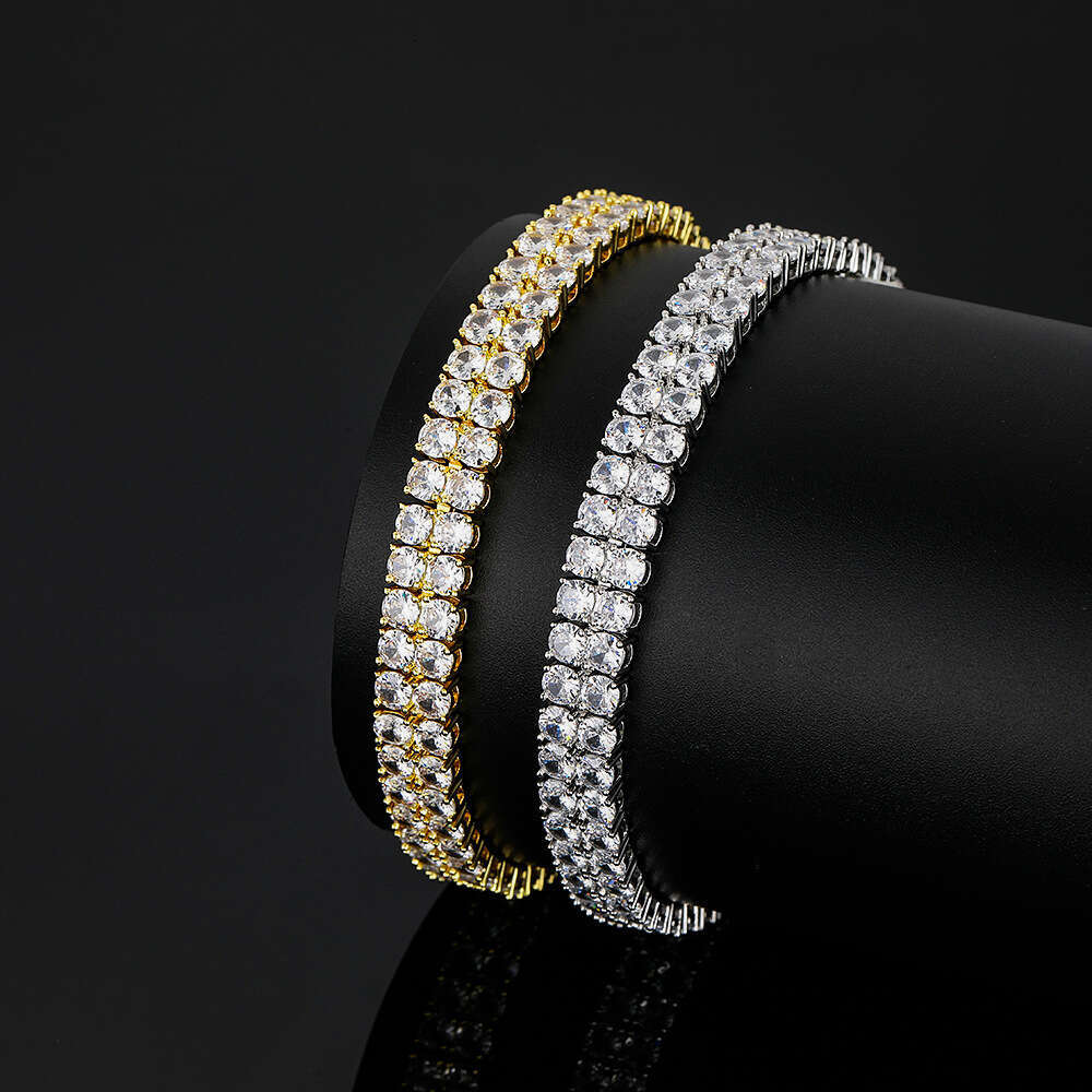 3mm Chain Copper moissanite Layer Double Row Hip Hop Tennis Bracelet Necklace