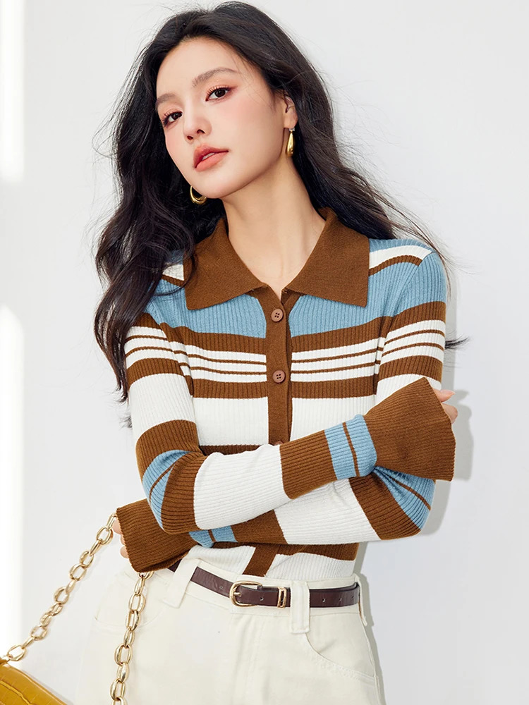 Korean Style Lazy Wind Striped Long Sleeve Sweater Cardigan Women Fashion Casual Knit Tops Harajuku Retro Sweaters 250211