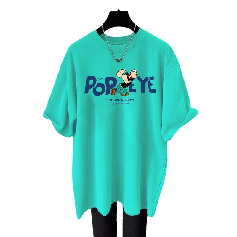 Cotton Dress Interior Short Sleeved T-shirt Female Sailor Print Designer Summer Round Neck Mid Length Oversized Top