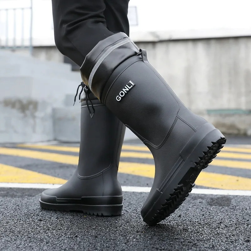 Mens rain boots rain boots adult mid length fashionable Korean water shoes soft anti slip thick sole 250213
