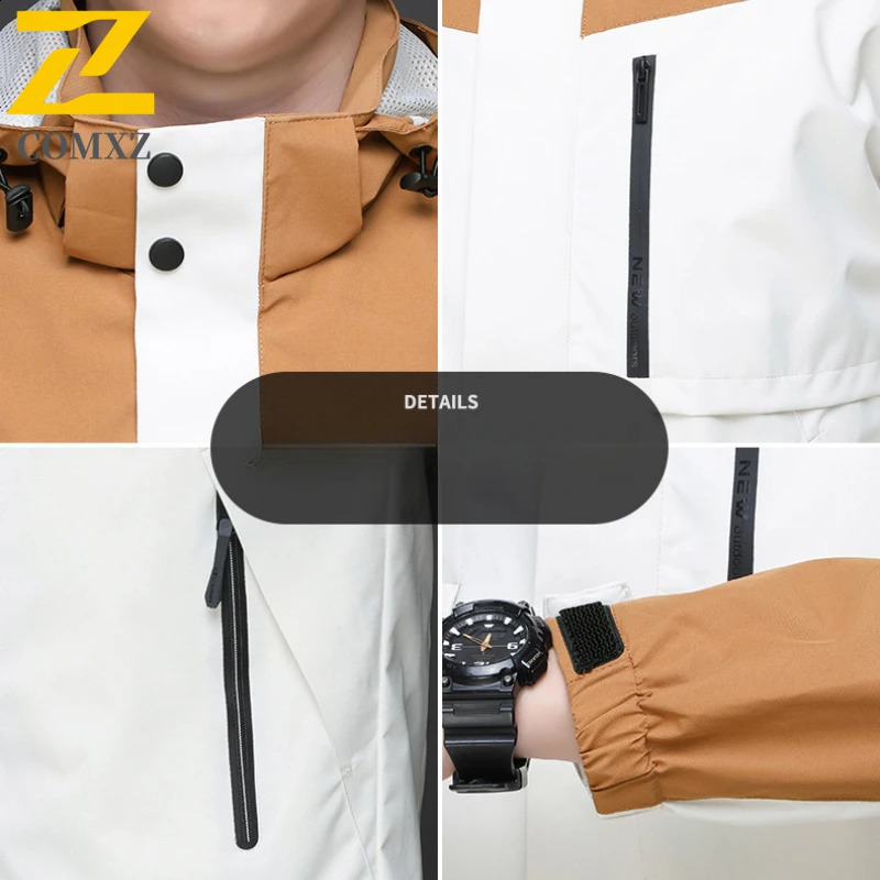 Casual Waterproof Jacket Mens Spring Autumn 8xl Splicing Zipper Pocket Windbreaker Men Outdoor Sports Camping Hooded Coat 250210